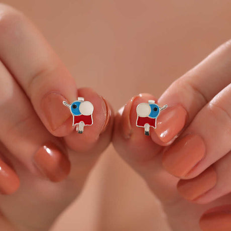 Sterling Silver Kids' Elephant Enamel Hoop Earrings