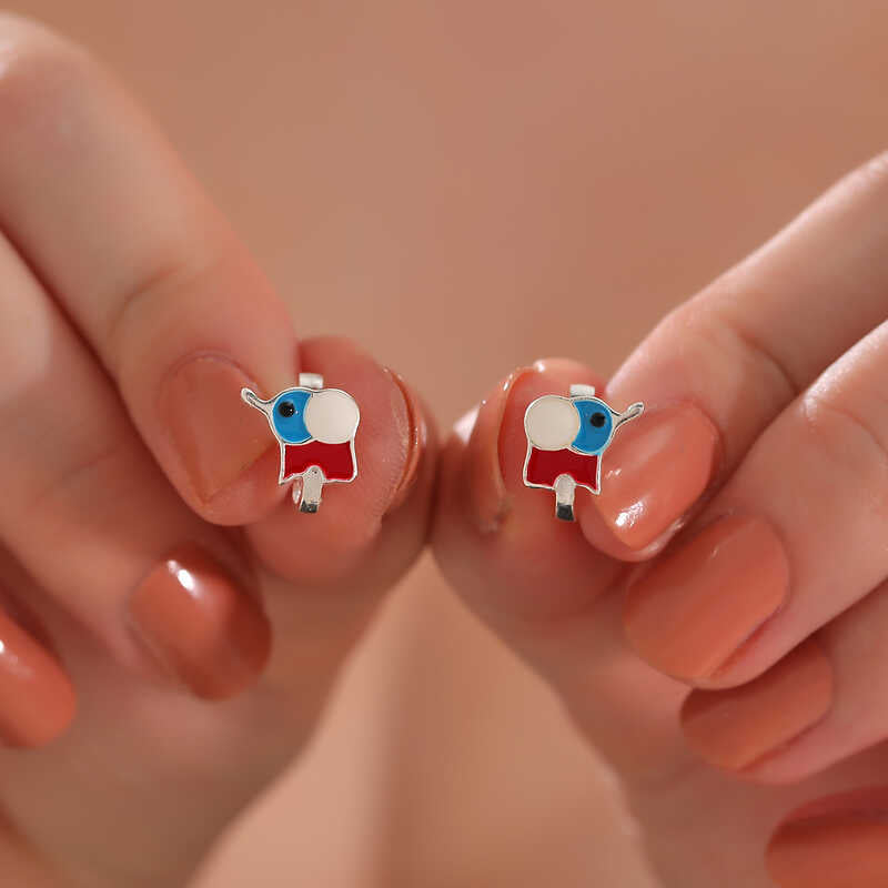 Sterling Silver Kids' Elephant Enamel Hoop Earrings