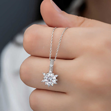 Sterling Silver Floral Solitaire Necklace - Dazzling Zirconia Pendant