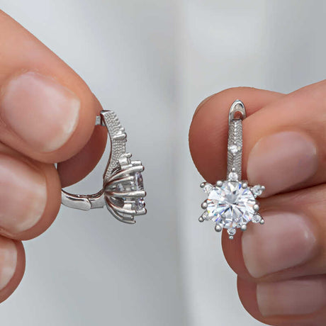 Sterling Silver Dangle Hoop Earrings - Sparkling Flower Design