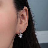 Sterling Silver Dangle Hoop Earrings - Sparkling Flower Design