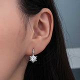 Sterling Silver Dangle Hoop Earrings - Sparkling Flower Design