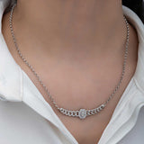 项链 - 纯银椭圆形长方形群镶链条