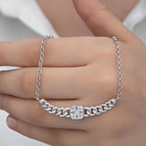 Sterling Silver Baguette Stone Necklace - Modern Curved Bar Design
