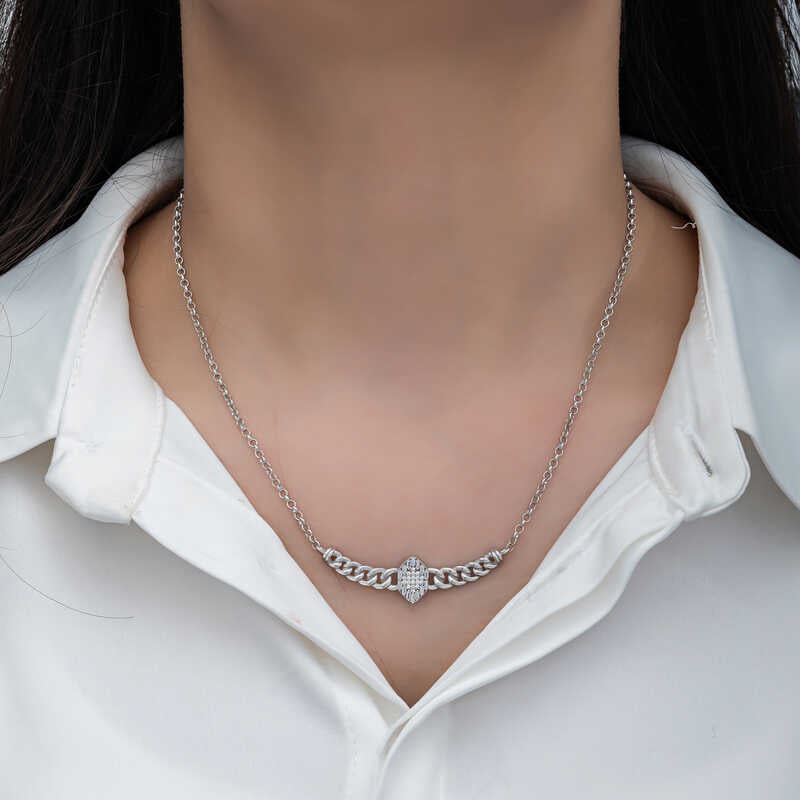 Collier - Chaîne en argent sterling avec pierres baguette et pavé