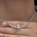 Bracelet en argent sterling - Chaîne gourmette élégante avec zircones cubiques baguette et rondes