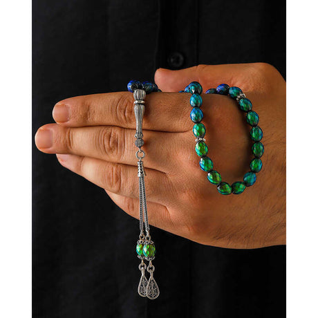 His Tasi Tesbih & Bracelet Set - Iridescent Faceted Beads
