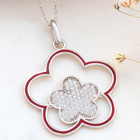 Necklace - Sterling Silver Daisy Pendant with Cubic Zirconia