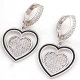 Dangle Earrings - Sterling Silver Pave Heart & Enamel Drop
