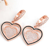 Rose Gold Plated Sterling Silver Pave CZ Double Heart Dangle Earrings