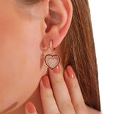 Rose Gold Plated Sterling Silver Pave CZ Double Heart Dangle Earrings