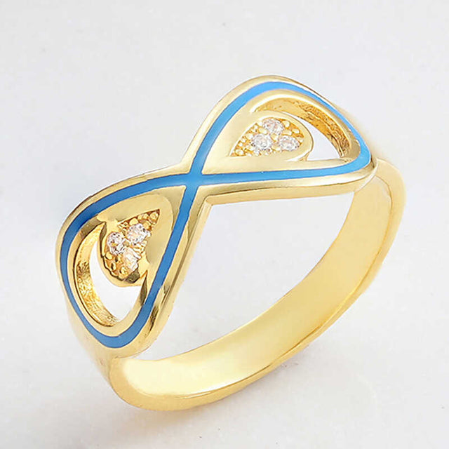 Gold-Tone Infinity Ring - Sparkling Zirconia & Blue Enamel Design
