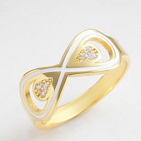 Infinity Ring - Gold-Tone Zirconia & White Enamel Elegance