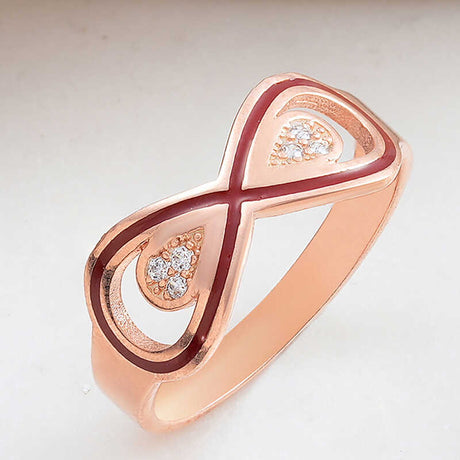 Sterling Silver Rose Gold Plated Infinity Ring - Zirconia & Enamel