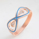 Rose Gold Tone Infinity Ring - Zirconia & Blue Enamel Detail