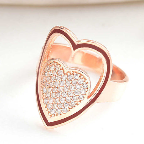 Ring - Rose Gold Plated Pave Cubic Zirconia Heart Statement Ring