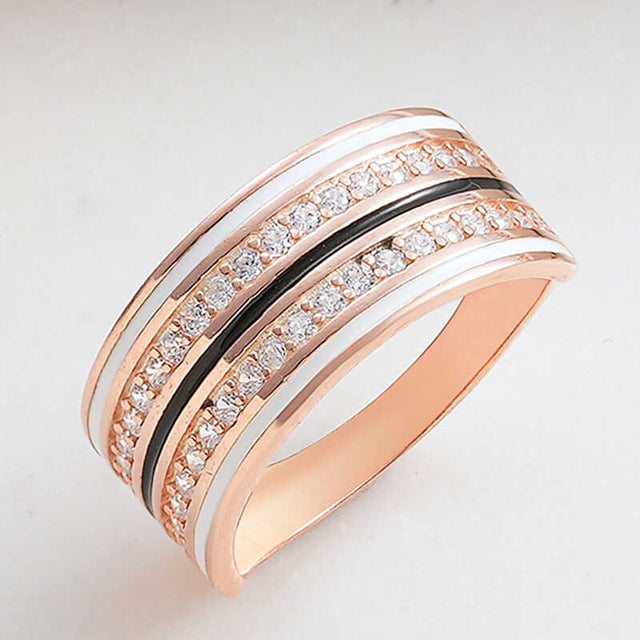 Rose Gold-Tone Zirconia & Enamel Multi-Row Band Ring