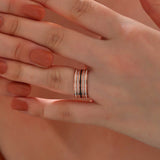 Rose Gold-Tone Zirconia & Enamel Multi-Row Band Ring