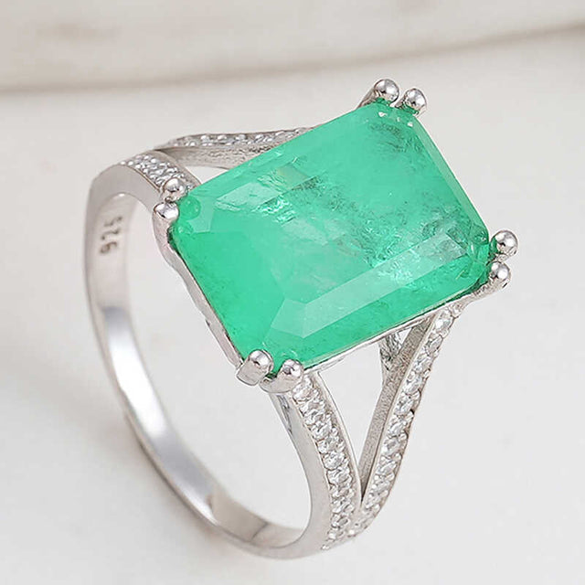 Sterling Silver Emerald-Cut Green Paraiba Stone Statement Ring