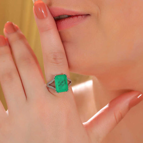 Sterling Silver Emerald-Cut Green Paraiba Stone Statement Ring