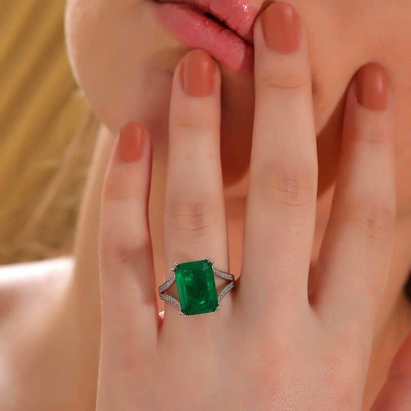 Anello a fascia - Argento sterling taglio smeraldo con pietra verde