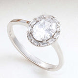 Women's Ring - Sterling Silver Oval Zircon Halo Statement Ring