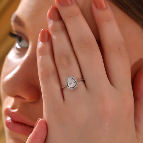 Ring - Sterling Silver Pear-Cut Zirconia Halo Ring