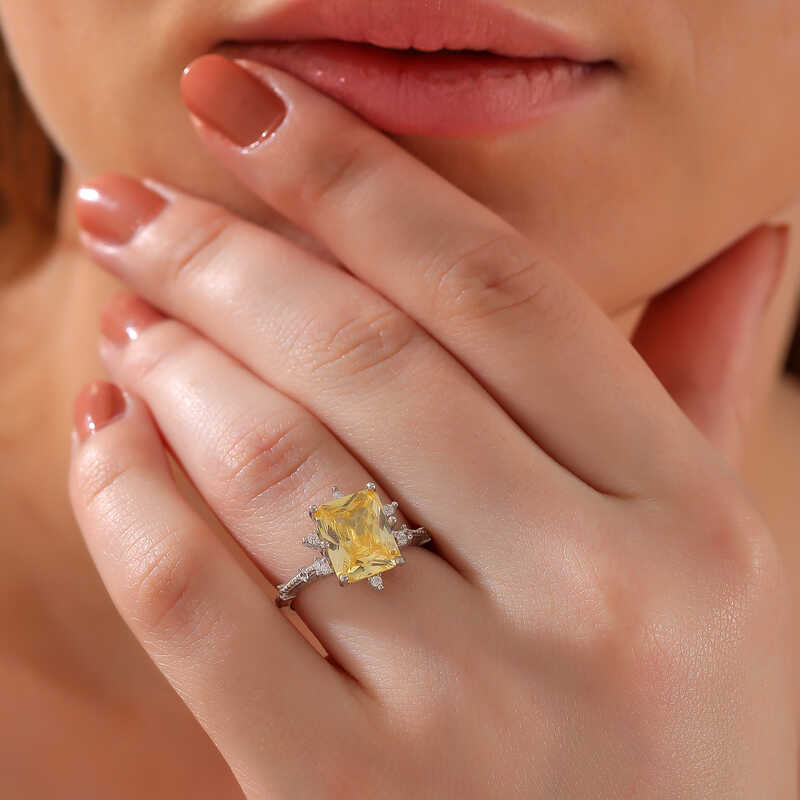 Ring - Sterling Silver Yellow Zircon Radiant Cut Statement Ring