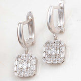 Sterling Silver Zircon Square Cluster Drop Earrings