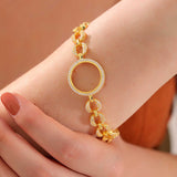 Gold Plated Bracelet - Sparkling Open Circle & Pave Link Design