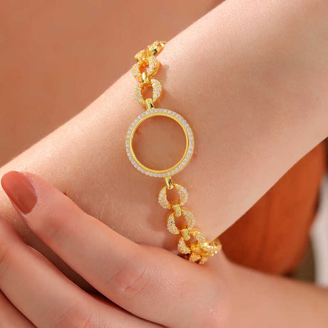 Gold Plated Bracelet - Sparkling Open Circle & Pave Link Design