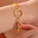Gold-Plated Zirconia Chain Bracelet - Coin Holder Design