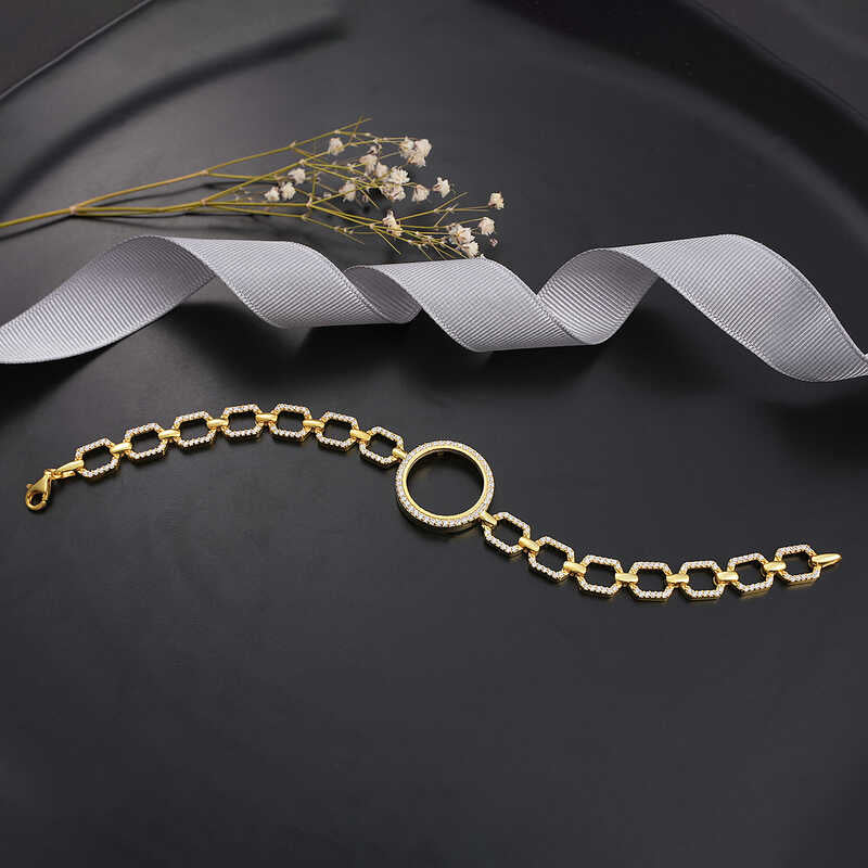 Gold-Plated Zirconia Chain Bracelet - Coin Holder Design