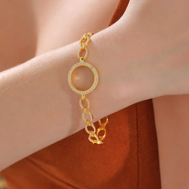 Gold-Plated Zircon Coin Holder Chain Bracelet for Women