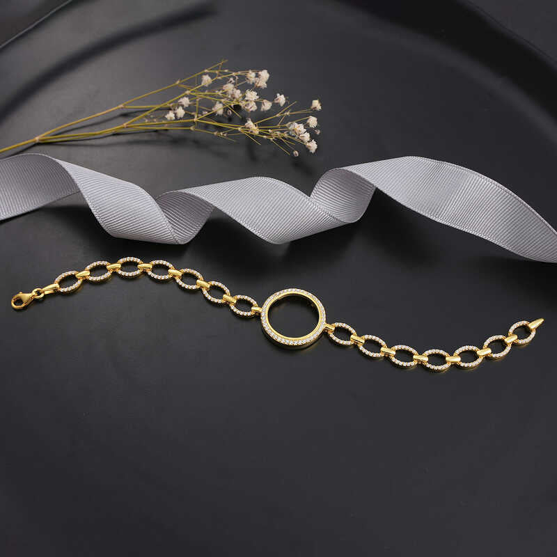 Gold-Plated Zircon Coin Holder Chain Bracelet for Women