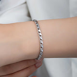 Sterling Silver Bracelet - Elegant Flat Link Chain for Women