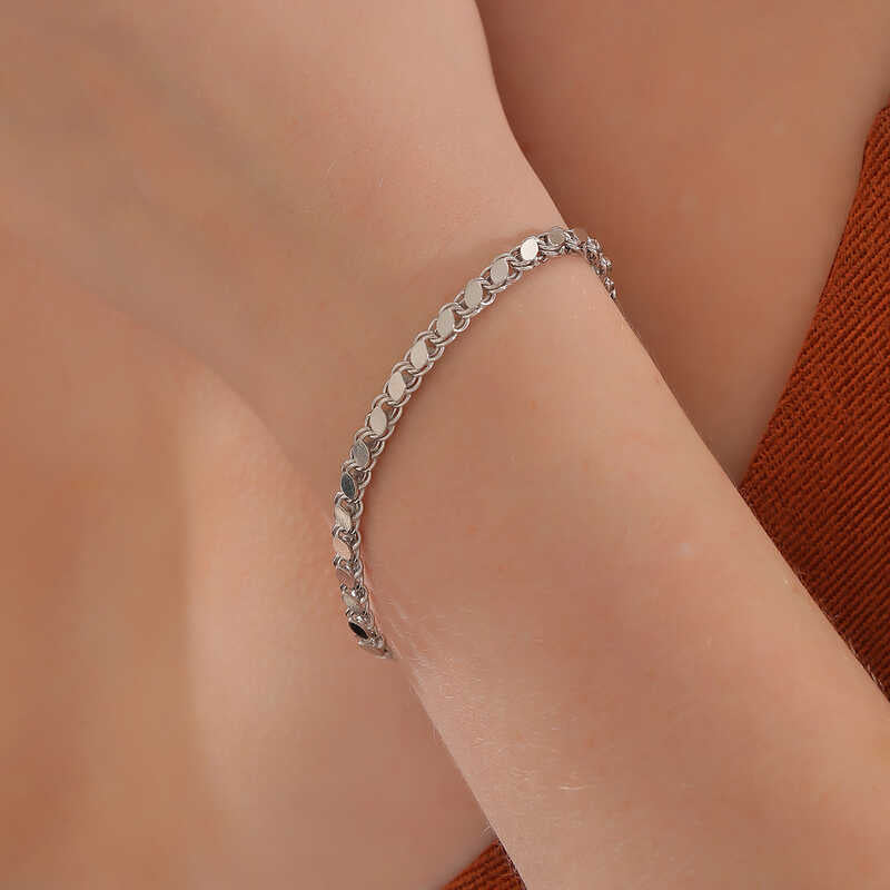Sterling Silver Bracelet - Elegant Flat Link Chain for Women