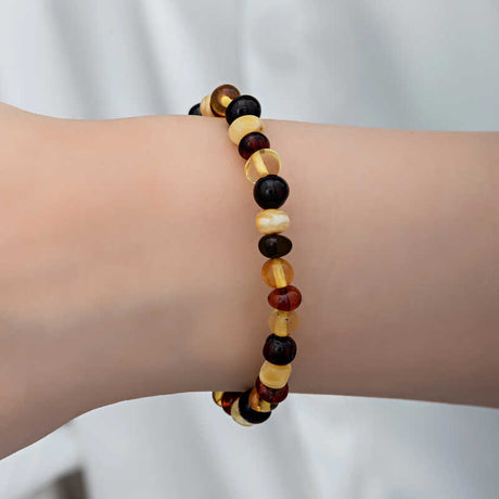 Amber Beaded Bracelet - Natural Multi-Color Stone Elegance