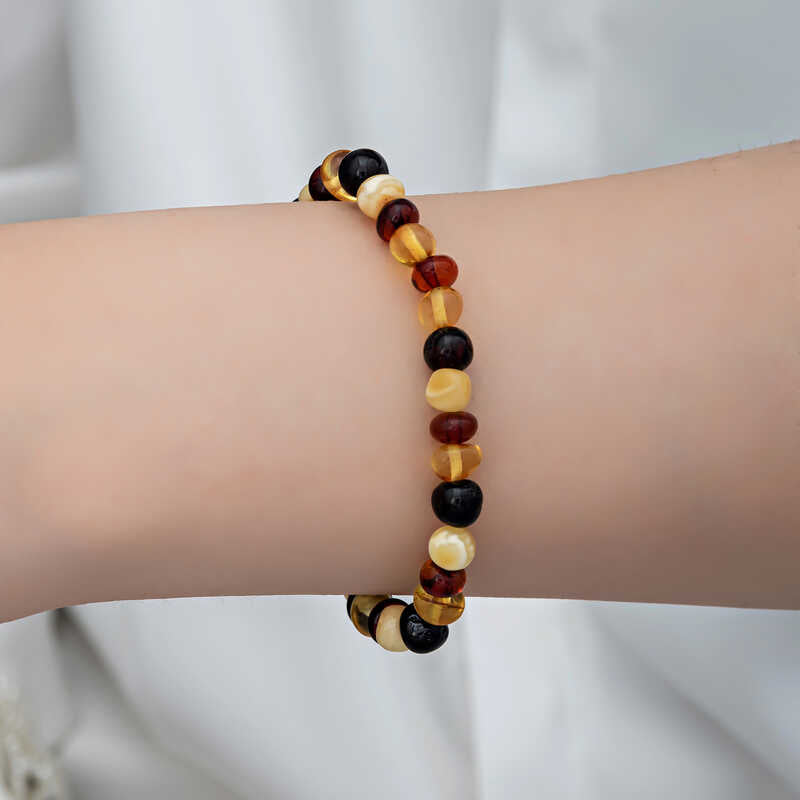Amber Beaded Bracelet - Natural Multi-Color Stone Elegance