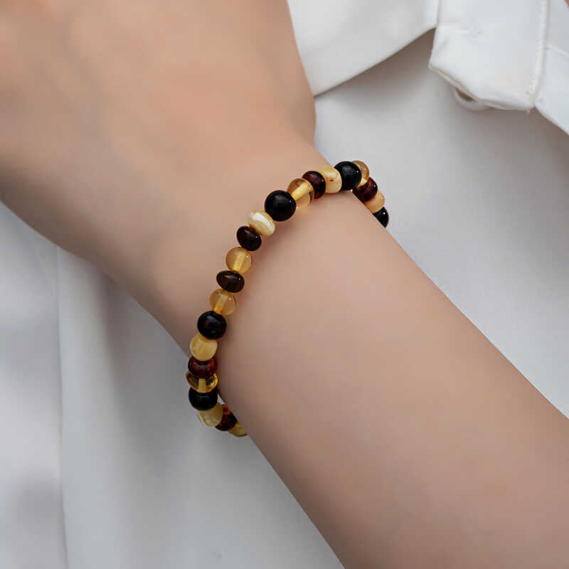 Amber Beaded Bracelet - Natural Multi-Color Gemstone Stretch Style
