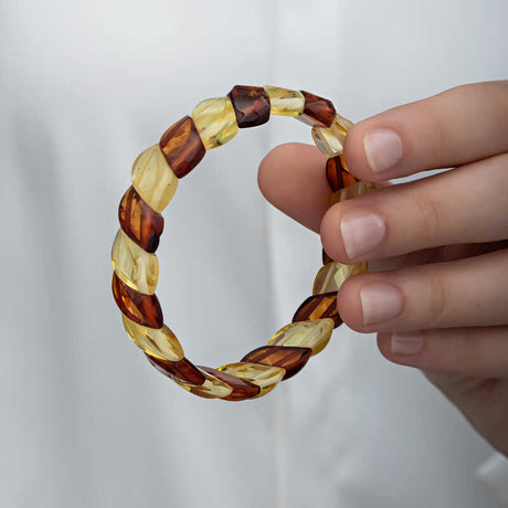 Amber Bracelet - Natural Bi-Color Twisted Gemstone Statement