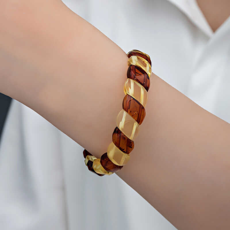 Amber Bracelet - Natural Bi-Color Twisted Gemstone Statement
