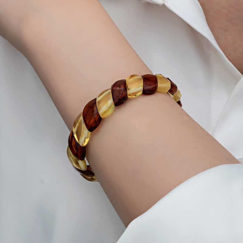 Amber Bracelet - Natural Bi-Color Twisted Gemstone Statement