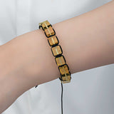 Bracelet - Natural Amber Cube Bead Adjustable Macrame Bracelet