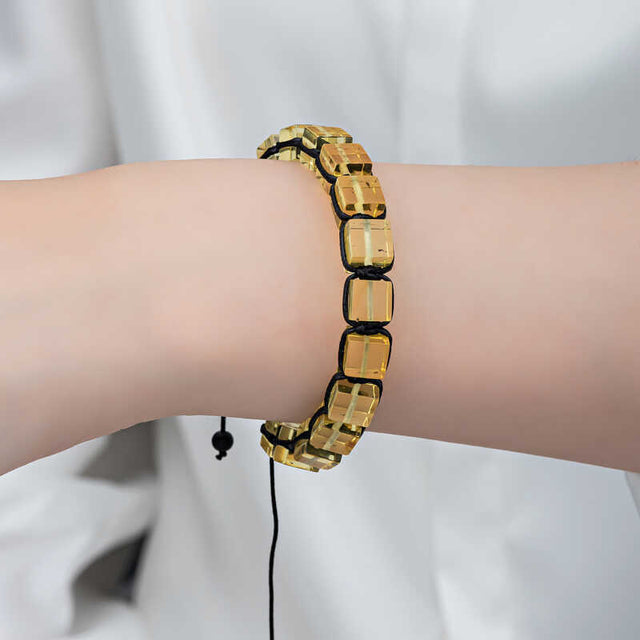 Bracelet - Natural Amber Cube Bead Adjustable Macrame Bracelet