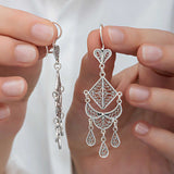 Sterling Silver Filigree Drop Earrings - Handcrafted Ornate Design