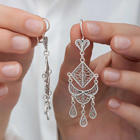 Sterling Silver Filigree Drop Earrings - Handcrafted Ornate Design