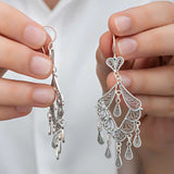 Sterling Silver Ornate Filigree Chandelier Dangling Earrings