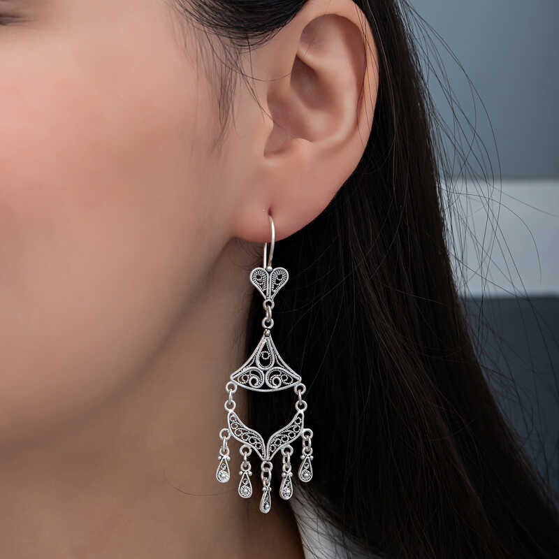 Sterling Silver Filigree Chandelier Dangle Earrings