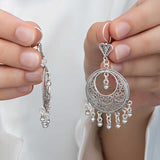 Sterling Silver Filigree Hoop Dangle Earrings - Boho Style